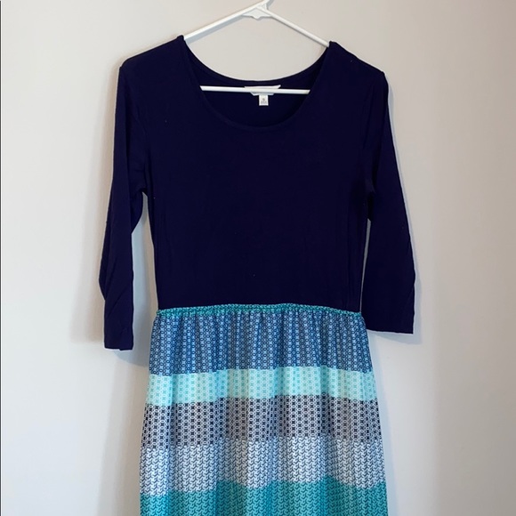 Navy Blue 3/4 Sleeve Maxi Dress - Picture 2 of 4